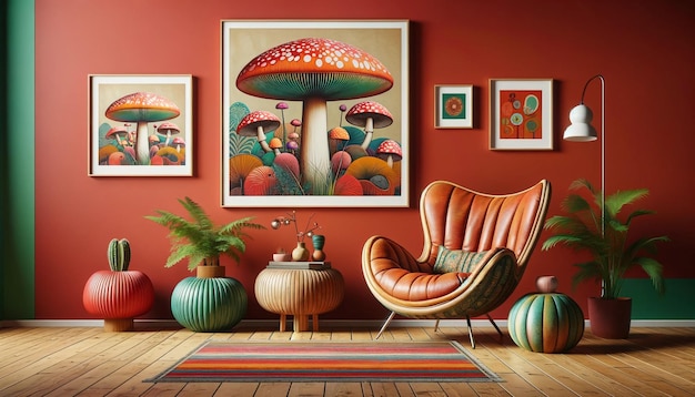 Foto sala de estar ecléctica con setas habitación colorida con sofás y arte de pared