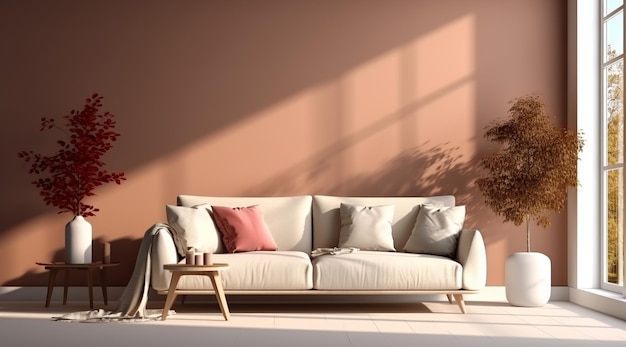 Sala de estar elegante adornada con un póster con marco abstracto y un diseño interior moderno