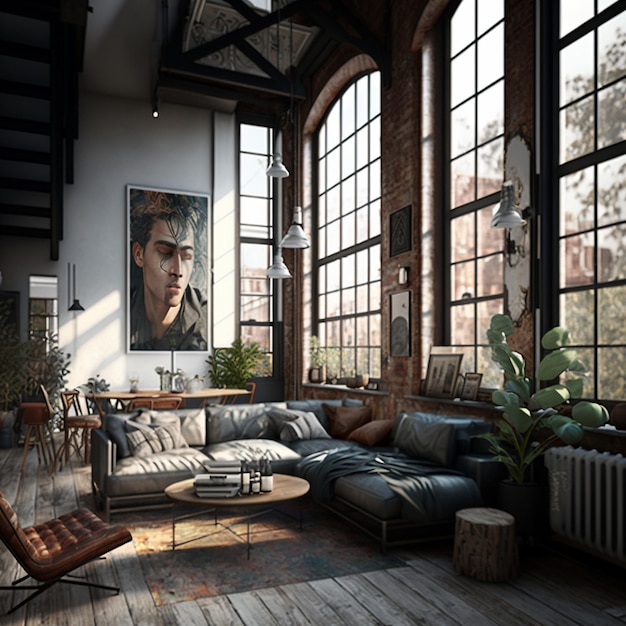 Foto sala de estar de estilo industrial loft ia generativa