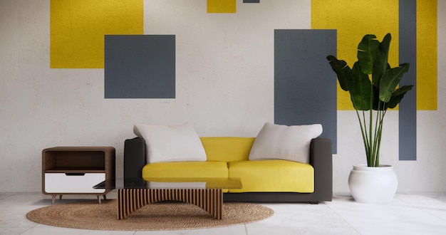Sala de estar de estilo moderno y colorido con sofá, sillón y azulejos suelo de granito