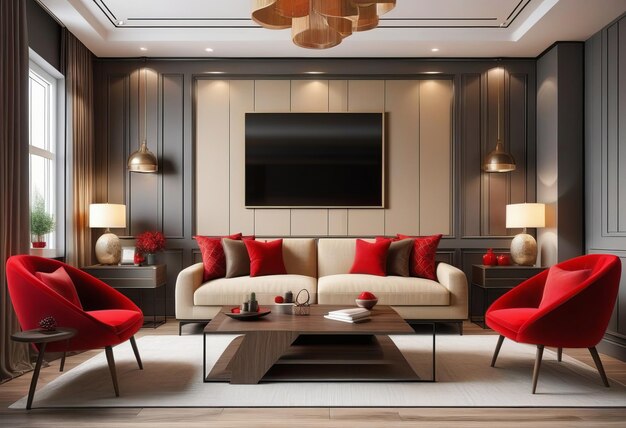 Foto sala de estar de estilo rico premium paredes de madera de chapa gris y beige