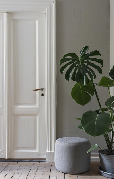 Foto sala de estar con exuberante planta de monstera una combinación de elegancia comodidad y belleza natural