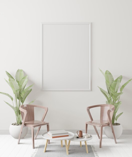 Foto sala de estar en el fondo de la pared blanca modelo de marco de estilo minimalista - renderización 3d -
