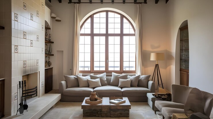 una sala de estar con una gran ventana y una ventana grande con una ventana gran que tiene una ventana grandes
