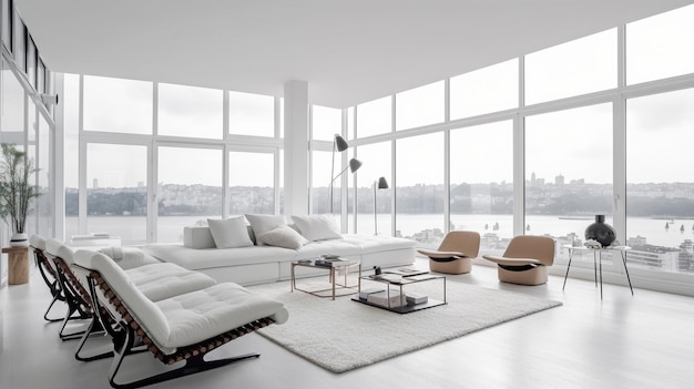 Sala de estar con una hermosa perspectiva de color blanco brillante IA generativa