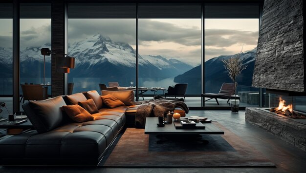 Foto sala de estar interior moderna con un cómodo sofá