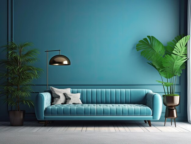 Sala de estar interior con sofá y decoraciones Diseño escandinavo IA generativa