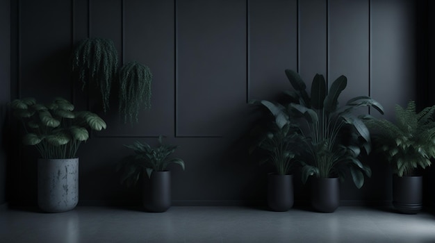 Sala de estar de lujo con plantas de sofá azul y mesa sobre fondo de zoom de pared vacía