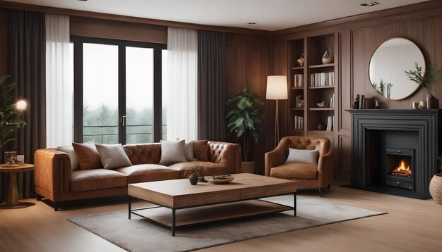 sala de estar de lujo con un sofá mesa de café y una gran ventana