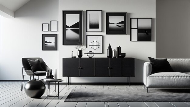 Foto una sala de estar con una maqueta de marco