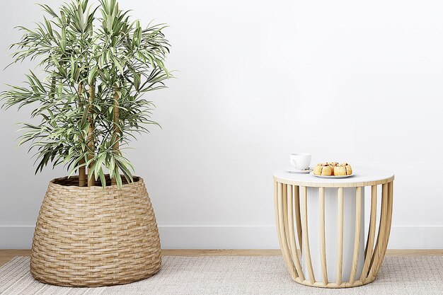 Sala de estar de maqueta de pared en blanco en estilo boho