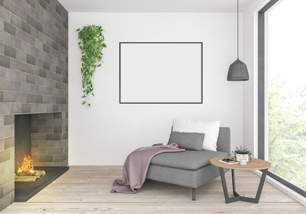 Sala de estar con marco horizontal vacío