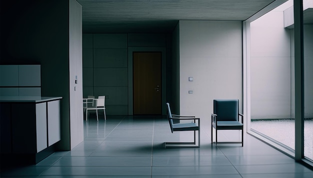 Sala de estar minimalista con un concepto de diseño de interiores limpio