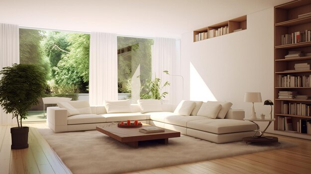 Sala de estar minimalista y elegante con luz natural