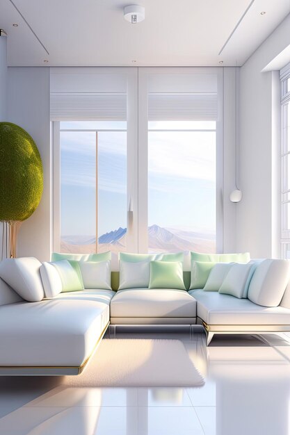 Sala de estar moderna blanca y clara Concepto de mundo blanco limpio Postprocesado