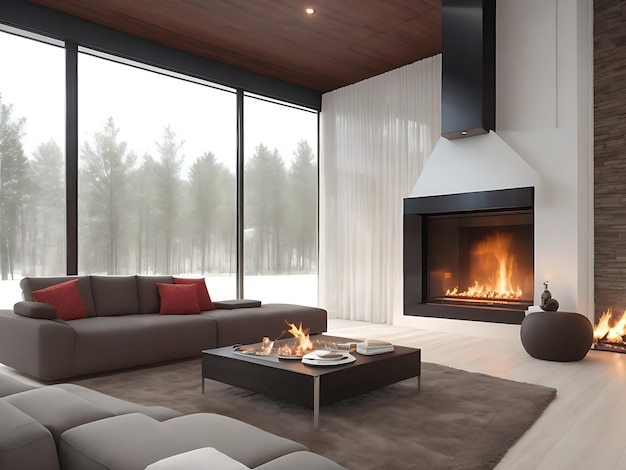 Foto sala de estar moderna con chimenea imagen generada por ai