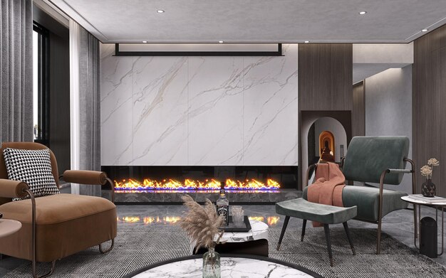 Sala de estar moderna con chimenea