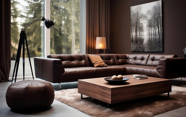Sala de estar moderna con combinación de colores marrón y beige IA generativa