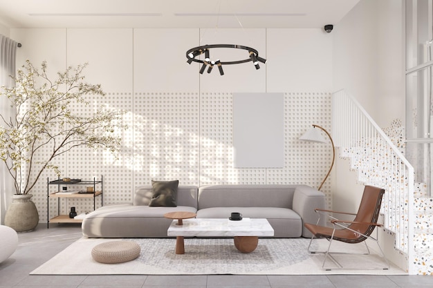 Sala de estar moderna con diseño escandinavo y luz natural