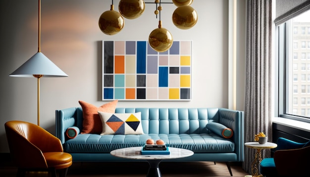 Sala de estar moderna escandinava Diseño de interiores para promoción y maqueta