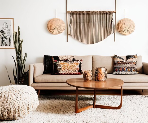 sala de estar moderna de estilo boho