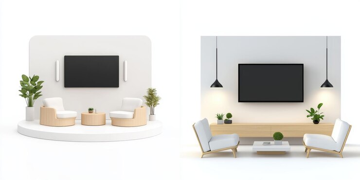 Sala de estar moderna con iluminación inteligente y muebles elegantes con plantas