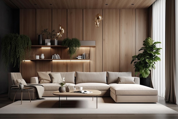 Sala de estar moderna limpia elegante y acogedora diseño generativo IA