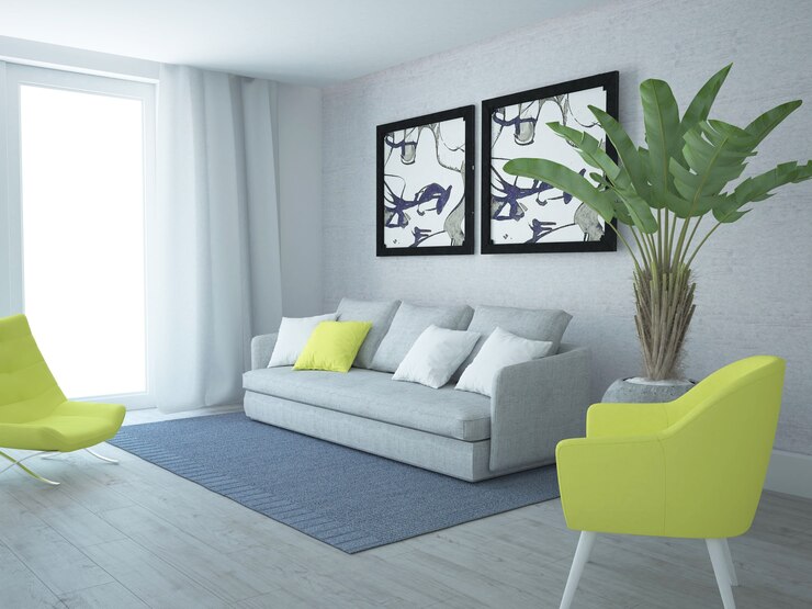 Foto sala de estar moderna y lujosa con sillas amarillas