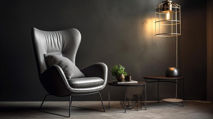 Sala de estar moderna con sillón y lámpara generativa ai.