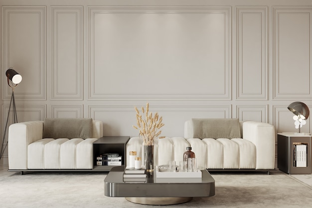 Sala de estar moderna con sofá blanco
