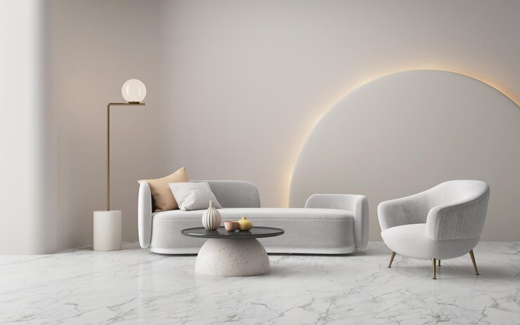 Sala de estar moderna con sofá y sillón gris