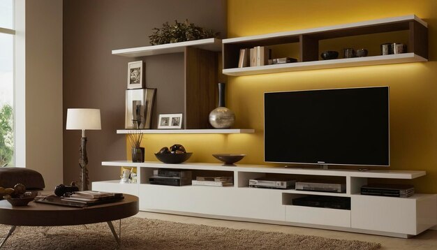 Sala de estar moderna con TV de gran pantalla
