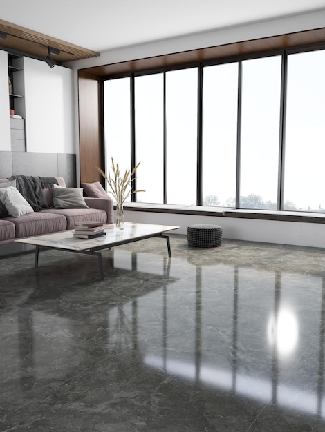 Sala de estar moderna con vista a la ciudad