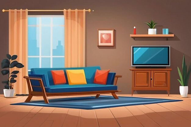 Foto sala de estar con muebles interior acogedor con sofá en la sala de estar ilustración vectorial de estilo plano