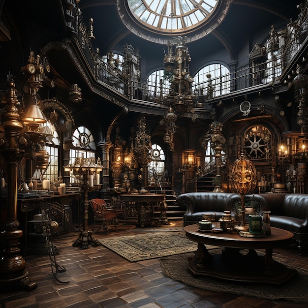 Foto la sala de estar navideña steampunk