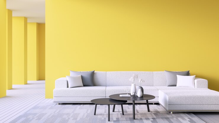 Sala de estar de pared amarilla