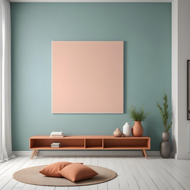 Foto una sala de estar con una pared rosa y un sofá con almohadas en ella