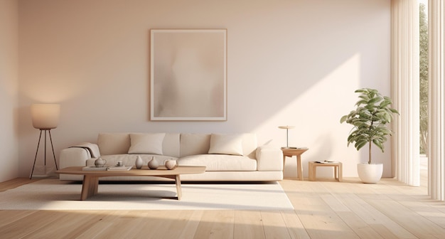 una sala de estar con paredes blancas y pisos de madera