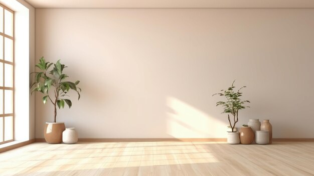 Una sala de estar con plantas en maceta y una gran ventana