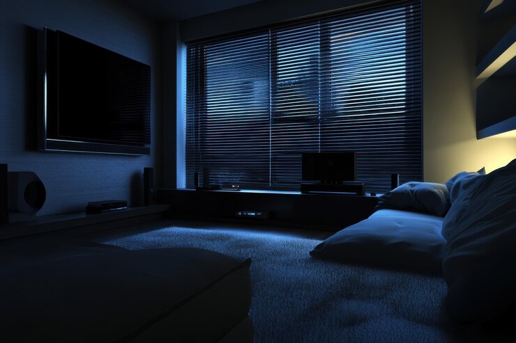 Sala de estar relajante con un amplio televisor sofá acogedor y iluminación elegante que evoca un ambiente cómodo