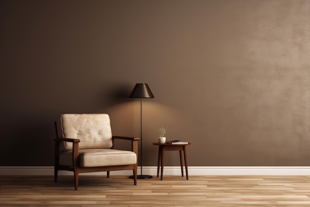Sala de estar con sillones de color marrón oscuro y paredes color crema