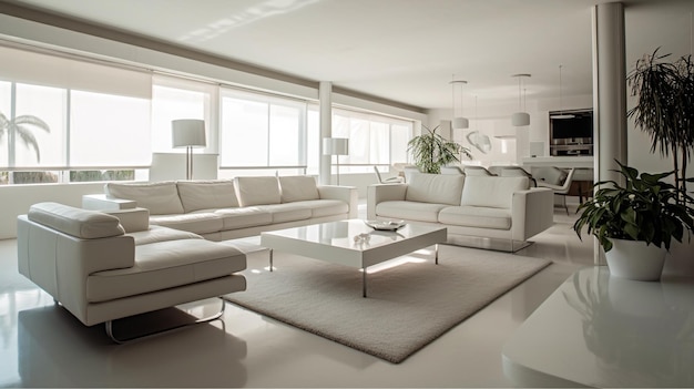 Una sala de estar con un sofá blanco y una mesa de café.