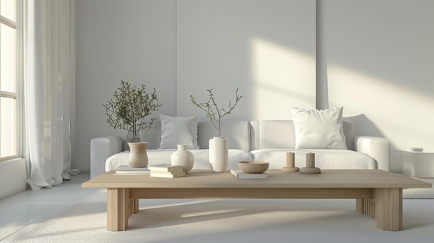 una sala de estar con un sofá blanco y un sofá branco con una planta en la esquina