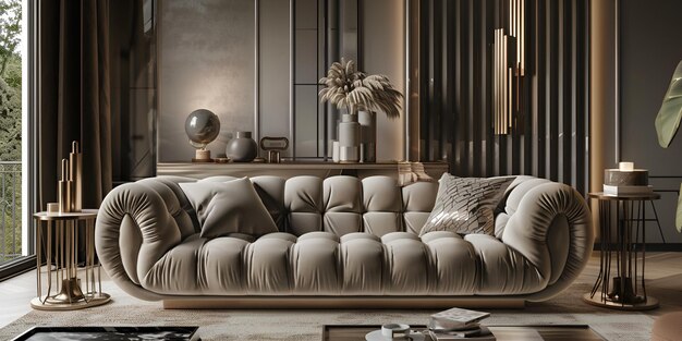 Una sala de estar con un sofá y una lámpara en la mesa sofá blanco perfecto de un salón
