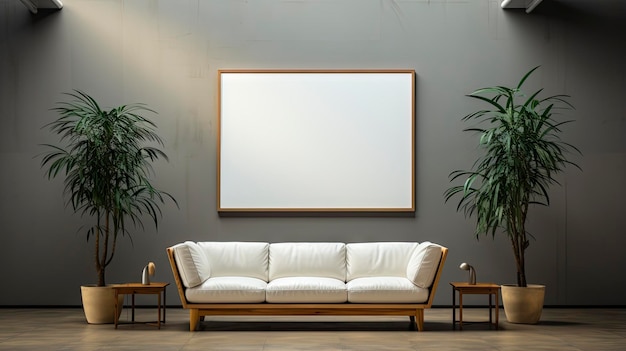 una sala de estar con un sofá y un marco en la pared