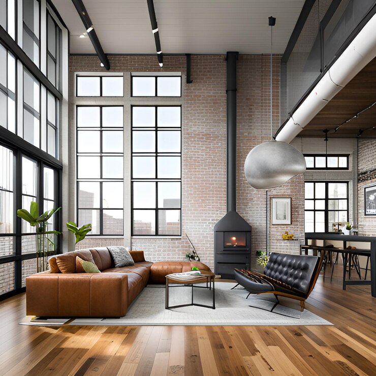 Una sala de estar con sofá, mesa de café y chimenea.