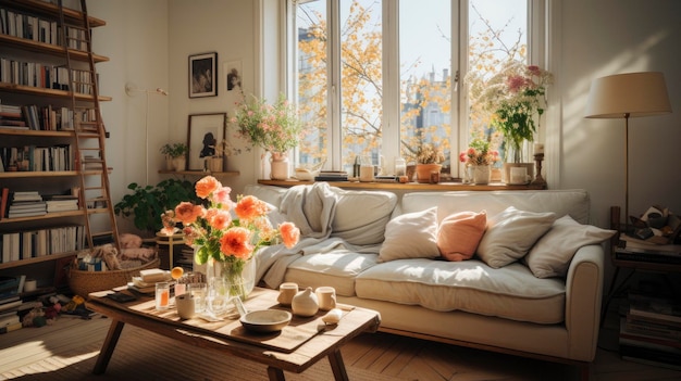 una sala de estar con un sofá y una mesa de café.