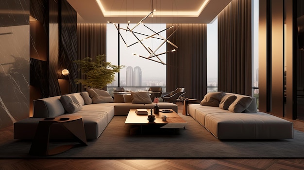 Una sala de estar con un sofá y una mesa de centro Imagen generativa de IA