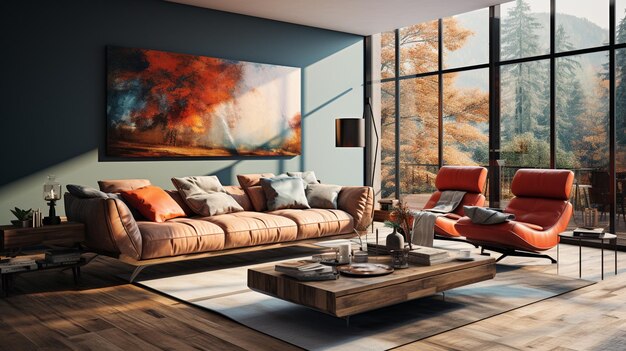 Sala de estar con sofá moderno generativo ai.