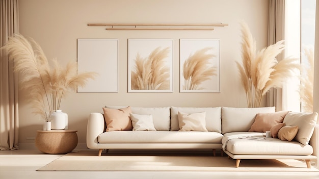 una sala de estar con un sofá y una pintura en la pared